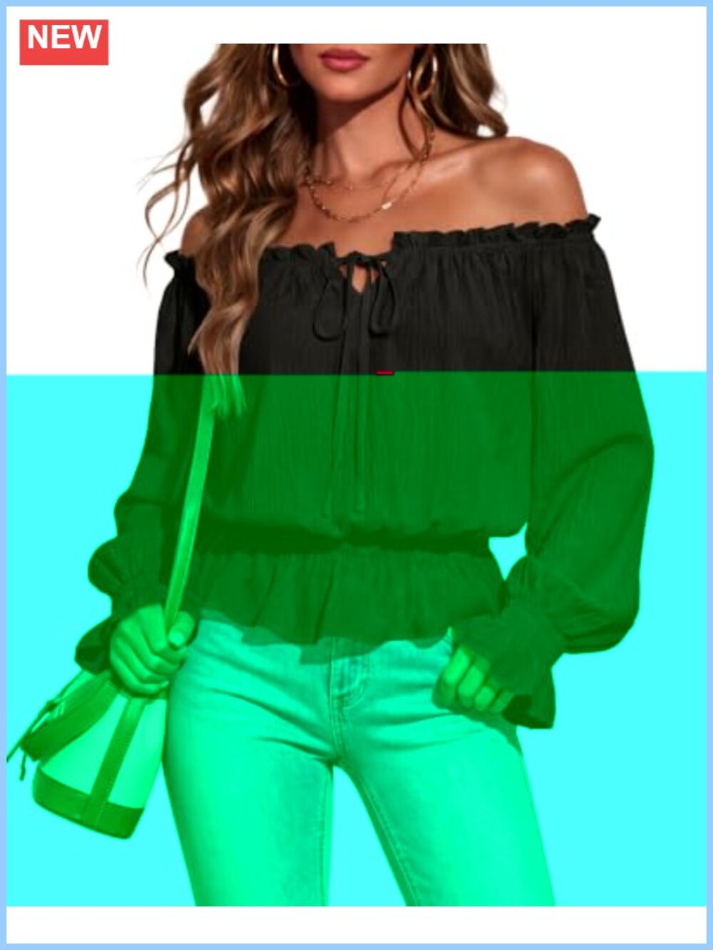 Off Shoulder Peplum Blouse Cinched Waist Multi-Way Neckline Women's Top